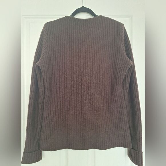 Tory Burch Brown Leather Cachemere Jacket Fitted Desing Size L - Picture 2 of 6